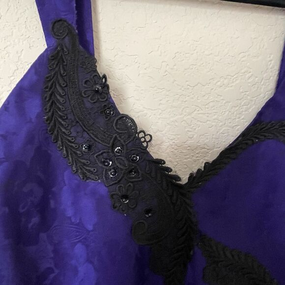 Vintage Gold Label Victoria's Secret Purple Black Slip Sleep Gown Lace Detail XS - Picture 3 of 10